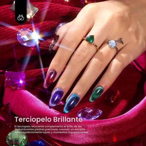 Miniatura 3 de Beetles - Juego de 6 esmaltes de uñas en gel con diseño de ojo de gato, con purpurina, color rojo, marrón, burdeos, morado, azul, verde, efecto