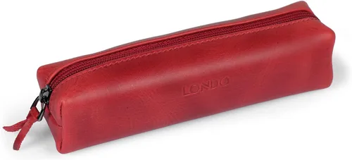 Londo Lápiz y estuche de cosméticos con cremallera de cuero genuino Rojo