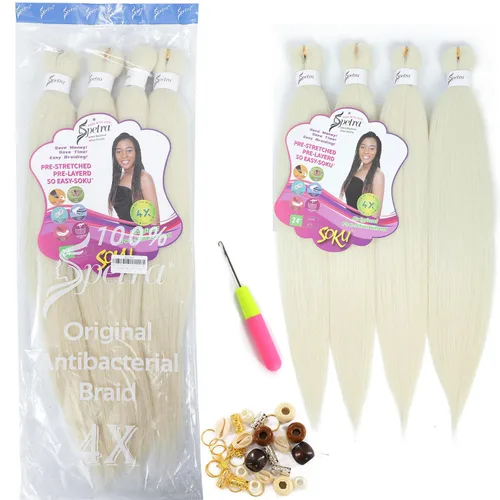 Miniatura 5 de Oferta de varios paquetes: extensiones de cabello trenzado preestiradas de 24 pulgadas, 8 paquetes de trenzas sintéticas de ganchillo 613, sin