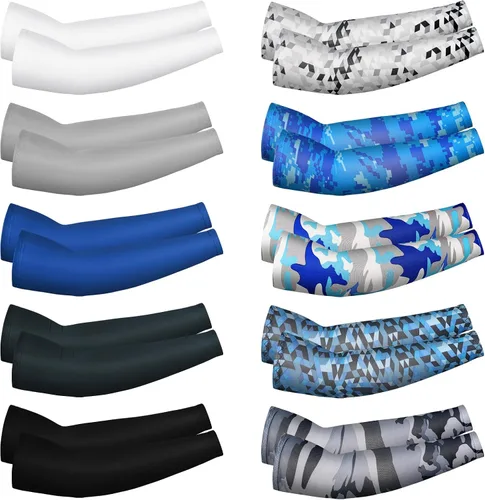 Miniatura 10 de Xuhal 10 pares de mangas de brazo para niños, jóvenes, baloncesto, fútbol, béisbol, protección UV, protección solar, compresión deportiva, cubierta