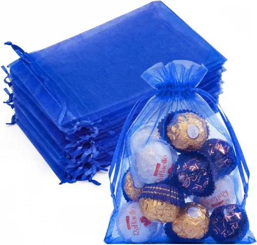 Miniatura 25 de Bolsas de organza de 3x4 pulgadas, 50 paquetes de pequeñas bolsas de regalo de malla con cordón, bolsas de muestra para fiesta, boda, baby shower