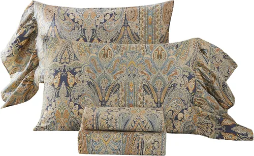 Miniatura 19 de ABREEZE Juego de sábanas con estampado floral beige, juego de ropa de cama bohemio, juego de ropa de cama de lujo de 4 piezas, medallón de damasco