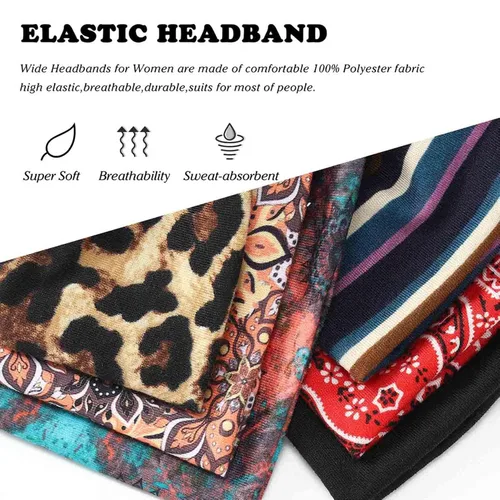Miniatura 7 de Olbye Diademas bohemias para mujer, diademas anchas anudadas, bandas elásticas para la cabeza, turbante antideslizante, diadema floral, diadema