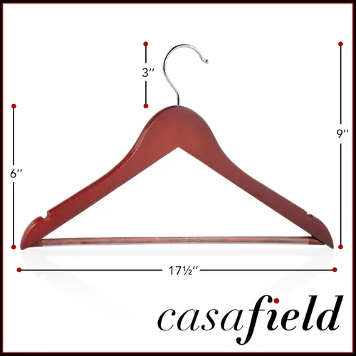 Miniatura 5 de Casafield - 10 perchas de madera de cerezo para trajes, madera de loto de primera calidad con muescas y gancho giratorio cromado para ropa, abrigos
