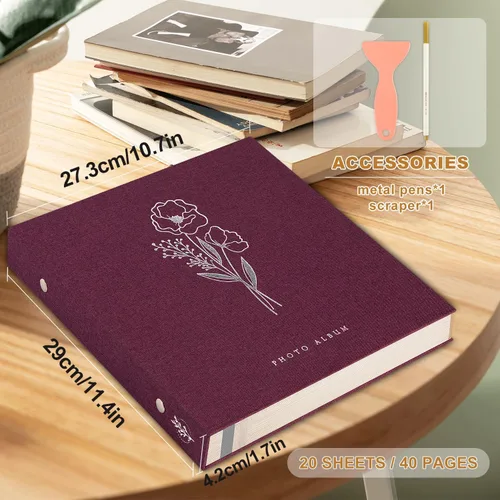 Miniatura 2 de Lanpn - Álbum de fotos autoadhesivo para manualidades, 40 páginas, lino, álbumes de fotos adhesivos, páginas magnéticas y adhesivas DIY, para fotos