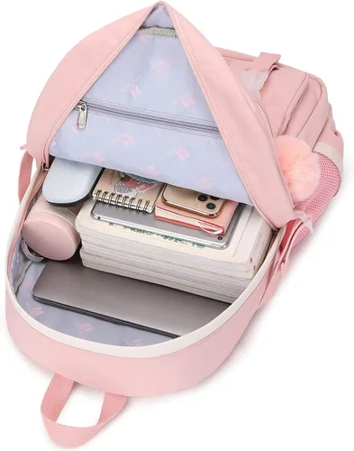 Miniatura 5 de Hey Yoo Mochila escolar con lonchera, juego de mochila linda mochila escolar para niñas adolescentes (rosa)