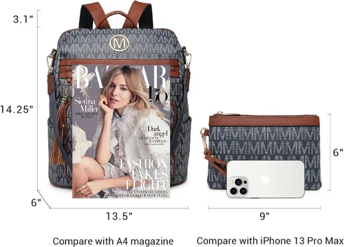 Miniatura 4 de MKP COLLECTION Mochila de moda para mujer, bolso convertible grande, versátil para viaje, bolso de mano, 2 unidades, Azul oscuro, Mochilas de mochila