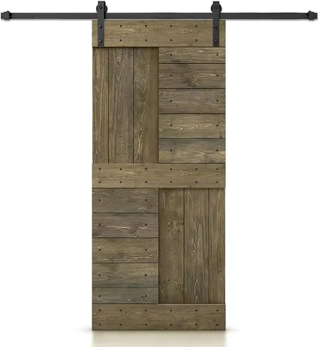 Miniatura 36 de TMS Serie N - Puerta corrediza interior de madera de pino anudada con kit de herrajes deslizantes (32 x 84 pulgadas, blanco)