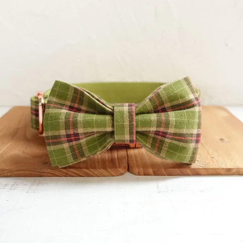 Miniatura 8 de PETDURO Collar de Perro a Cuadros Personalizado Verde Manzana - Nombre y Número de Teléfono Grabados en Hebilla de Metal Oro Rosa - Personalizado