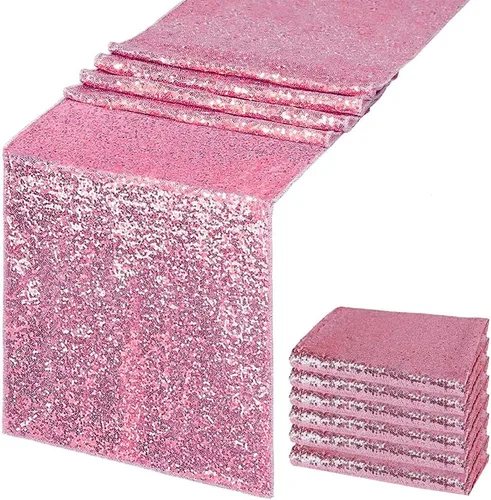 Miniatura 10 de Camino de mesa de lentejuelas negras de 12 x 72 pulgadas, paquete de 6 caminos de mesa con purpurina para decoración de fiestas, baby shower