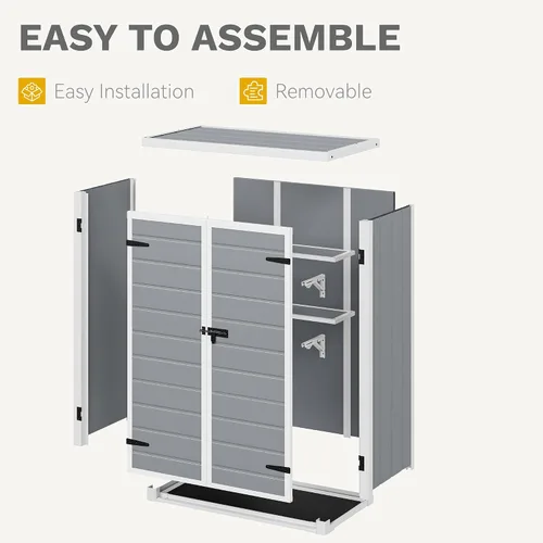Miniatura 7 de DWVO Cobertizo de almacenamiento alto para exteriores de 50 pies cúbicos con 2 estantes, cobertizo vertical de herramientas de 4.3 x 2 x 5.5 pies