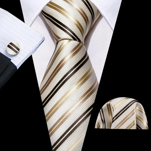 Miniatura 59 de Barry.Wang Juego de corbatas para hombre, corbata de seda a rayas, tejido a cuadros, gemelos formales, negocios, boda