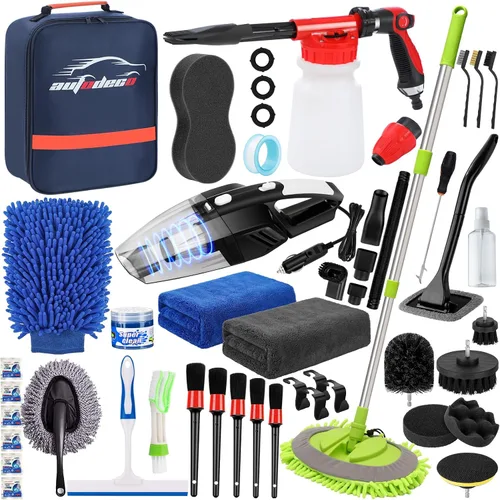 Miniatura 11 de Kit de limpieza y detalle para lavado de autos de 33 piezas con pistola de espuma, cepillo, manopla grande de lavado, toallas, suministro completo