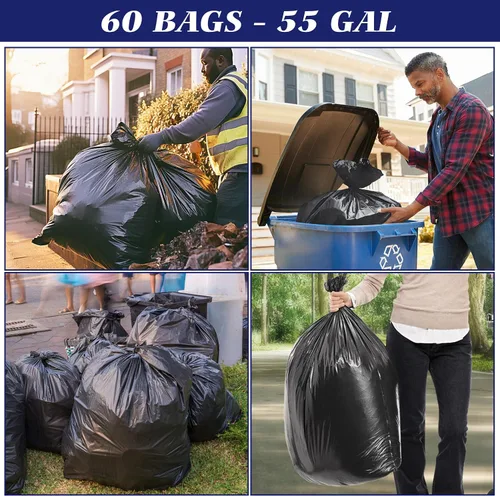 Miniatura 4 de Teivio Bolsas de basura grandes negras de 55 a 60 galones, 60 unidades, grandes multiusos, para contenedores de basura de 45, 48, 49, 50, 55, 60
