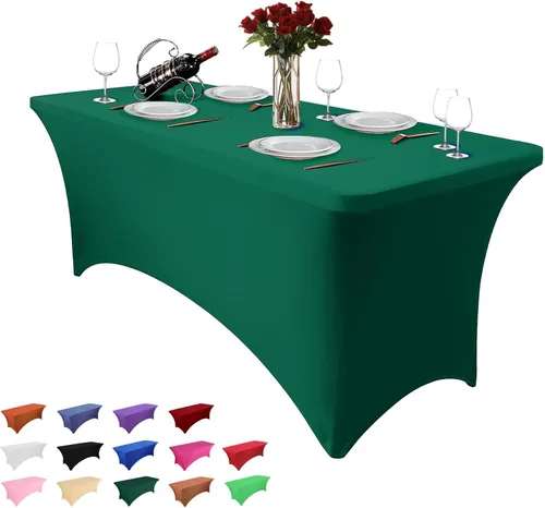 Miniatura 18 de Heochy - 2 piezas de mantel de 4 pies para mesa rectangular - Mantel rectangular elástico de spandex negro para cumpleaños, cóctel, boda, fiesta