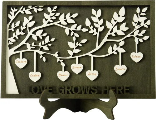 Miniatura 32 de Joyforisa Regalos para mamá y abuela, marco personalizado del árbol de la vida con corazones y nombres, marco de árbol familiar de madera Estilo 1