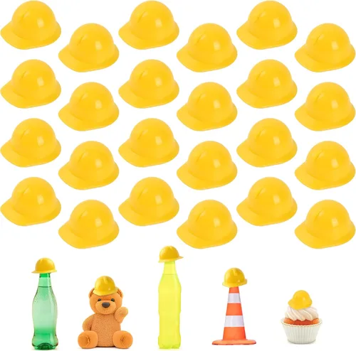 Miniatura 7 de Miniature Construction Hat 25Pcs, Mini Construction Doll Hats Plastic Miniature Bottle Topper Hats for Party