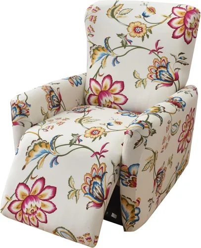 Miniatura 10 de CRFATOP Funda para sillón reclinable con estampado floral con bolsillos, funda única para sillón reclinable, 4 piezas, funda para sillón reclinable