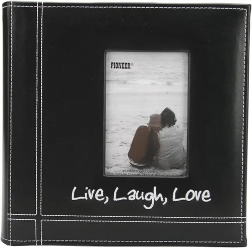 Pioneer álbum de fotos bordado con inscripción "Live, Laugh, Love", marco de cuero sintético negro, para fotos de 4x6 pulgadas, PVC, Negro, 1