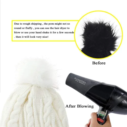 Miniatura 4 de UOUDIO Conjunto de gorro de punto con pompones para mujer y hombre gorro de esquí de invierno gorro de calavera holgado con forro polar