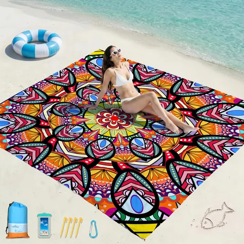 Miniatura 111 de Famstar Beach Blanket Oversized Extra Large 78"X81"/10'X9',Waterproof Sandproof Beach Blanket 2-8 Adults Lightweight Durable for Travel Camping