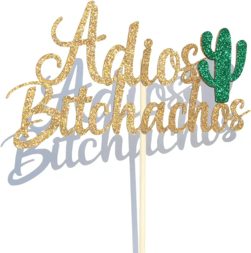 Miniatura 6 de Decoración para pastel de Adios Bitchachos con purpurina dorada, fiesta, despedida, reubicación, ruptura, graduación, jubilación, decoración