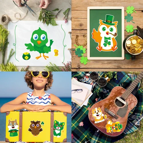 Miniatura 5 de 24 hojas de calcomanías del Día de San Patricio Combina y crea una cara Calcomanías de animales Suministros de recuerdos de fiesta del Día de San