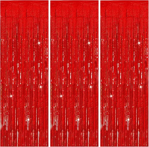 Miniatura 10 de Paquete de 3 cortinas negras para fiestas, telón de fondo de oropel con flecos, decoraciones de fiesta de Halloween, decoraciones de fiesta