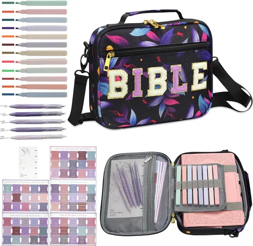 Miniatura 11 de GUEER Funda para Biblia para hombres, Portabiblia, Funda para Biblia Bolsa Organizadora de Transporte, con Cremallera y Bolsillos para Biblia