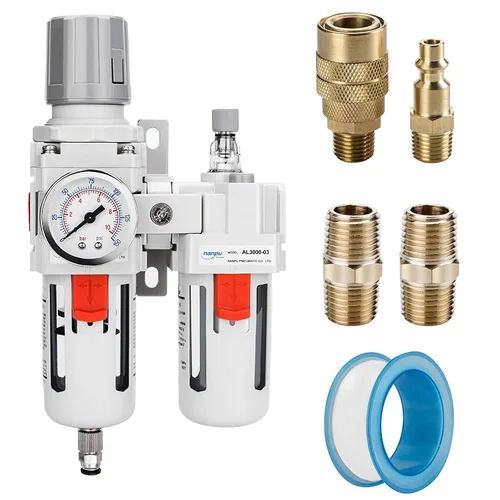 Miniatura 11 de NANPU 1" NPT Filtro de aire comprimido, regulador y lubricador (FRL) Combo - Separador de trampa de agua/aceite - Calibrador (0-150 psi), elemento