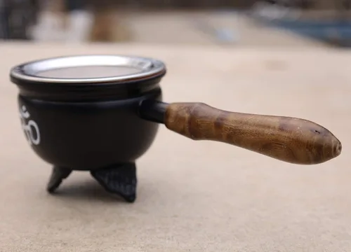 Miniatura 2 de Quemador de incienso de carbón de metal grande con mango de madera (Om)