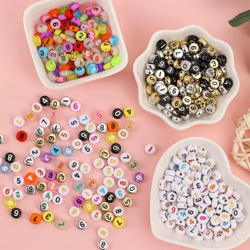 Miniatura 5 de 900 cuentas numéricas para pulseras, 9 colores, 0-9, números, bricolaje, joyería, pulseras, collares, llavero, manualidades, 0.27 x 0.157 pulgadas