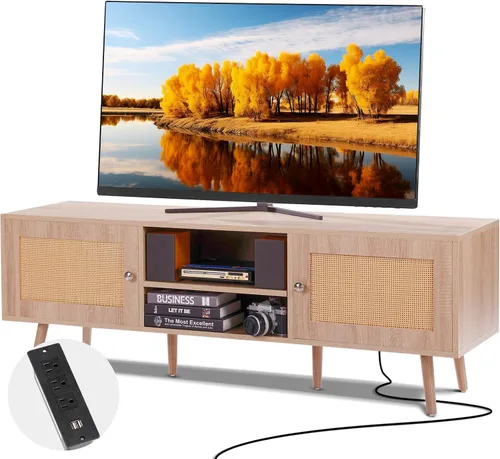 Miniatura 20 de VEVOR Soporte de TV de 52 pulgadas con soporte para televisores de hasta 75 pulgadas, centro de entretenimiento con toma de corriente y luces LED