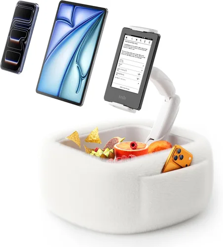 LULULOOK Soporte de almohada Kindle ultra esponjoso para leer, soporte de almohada para tableta con cuenco de aperitivos y brazo plegable compatible