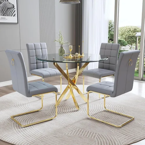 Miniatura 11 de Mesa de comedor redonda de vidrio de 36 pulgadas para 4 personas, mesa de cocina de vidrio circular pequeño con parte superior templada transparente