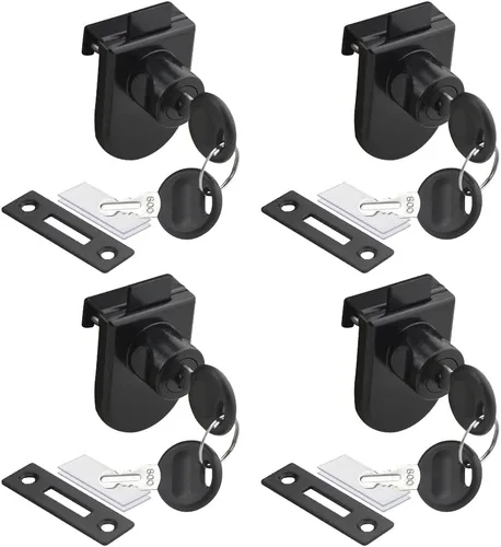 Miniatura 8 de Paquete de 4 cerraduras de gabinete de aleación de zinc de doble vidrio con 2 llaves iguales para puertas de vidrio 407 de 0.177-0.315 in