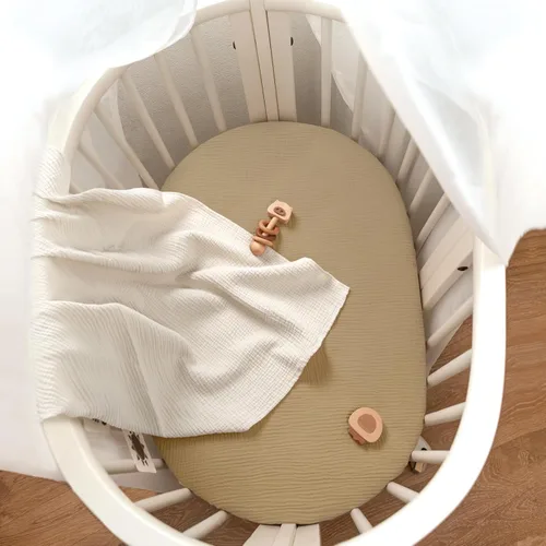 Miniatura 133 de lulumoon Sábanas de muselina para moisés para bebé: sábanas ajustables suaves para moisés de cabecera para niños y niñas Oliva y Crema