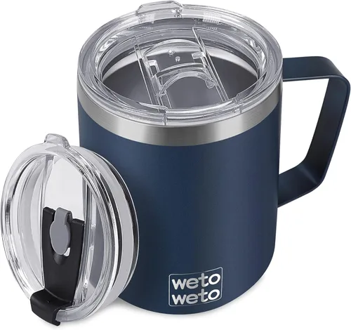 WETOWETO Taza de café de 14 onzas, taza de campamento aislada al vacío con tapa, vaso de viaje de acero inoxidable de doble pared, taza de café