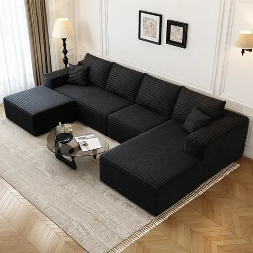 Miniatura 18 de Sofá seccional modular Cloud de 107.5 pulgadas con 1 otomana, sofás tapizados modernos minimalistas, cómodo sofá en forma de U para sala de estar