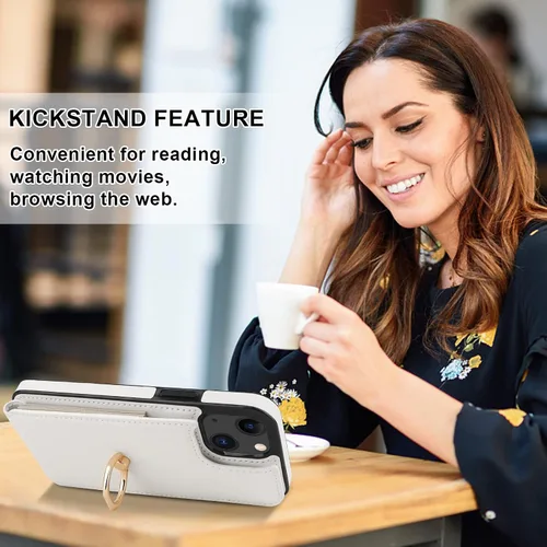 Miniatura 6 de Folosu Compatible con iPhone 13 Funda cartera con tarjetero con rotación de 360°, soporte de anillo de dedo con función atril, bloqueo RFID, piel