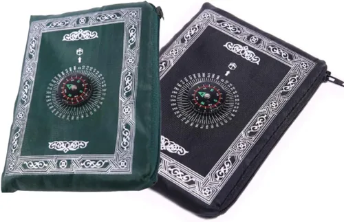Tapete portátil de oración de viaje con brújula, impermeable, de poliéster, para oración musulmana, para regalos de Ramadán, 2 unidades