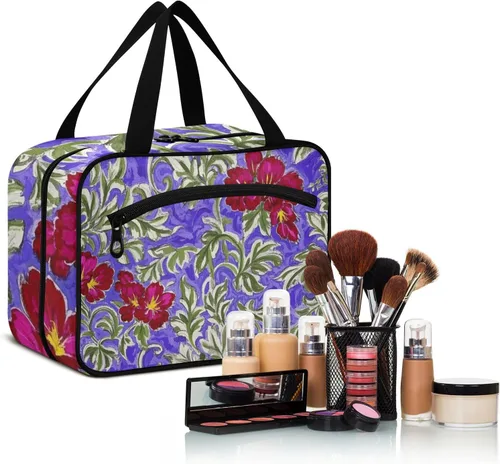 Miniatura 6 de Trendy Vintage Flower Purple Red hanging travel toiletry bag hanging with hook, designer cute bags for men for men toilet bolso viajero para mujer L