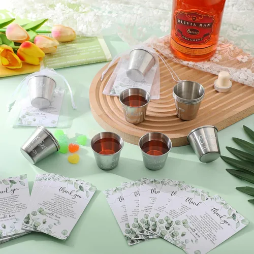 Miniatura 4 de Uiifan Juego de 50 Vasos de Chupito para Bodas, Favores a Granel para Invitados, Vasos de Chupito para Celebrar el Amor, Vasos de Chupito de Acero