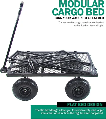 Miniatura 5 de Carrito de utilidad para exteriores de alta resistencia, carrito de jardín con lados extraíbles, carrito de herramientas rodante de acero, carrito