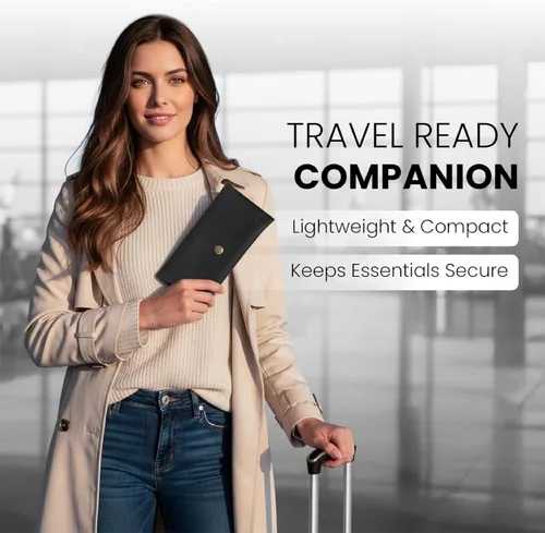 Miniatura 5 de The Antiq - Cartera de viaje de piel auténtica para hombres y mujeres, organizador compacto con cierre de botón para dinero en efectivo, tarjetas