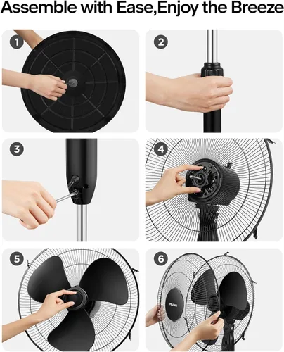 Miniatura 9 de PELONIS Ventilador de pedestal de 16 pulgadas para dormitorio, control remoto, ventilador de pie con temporizador de 7 horas, oscilación de 90°, 3