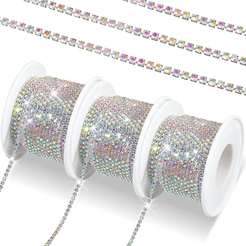 3 rollos en total de 33 yardas de 0.079 pulgadas (0.079 in) con diamantes de imitación de cristal, cadena de copa de garra de cristal, costura para