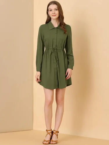 Miniatura 5 de Allegra K Vestido tipo camisa para mujer, vestido de manga larga con botones, M