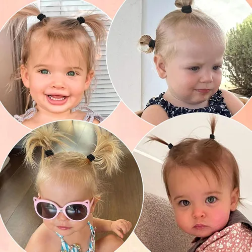Miniatura 5 de CÉLLOT Gomas para el pelo para bebés, gomas de nylon negras para niñas, bandas de pelo sin costuras para niñas, coleteros elásticos para niñas
