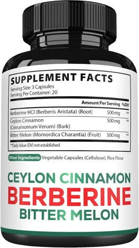 Miniatura 7 de Satoomi Suplemento de berberina con corteza de canela de Ceilán orgánica y melón amargo - 3 en 1-60 cápsulas veganas